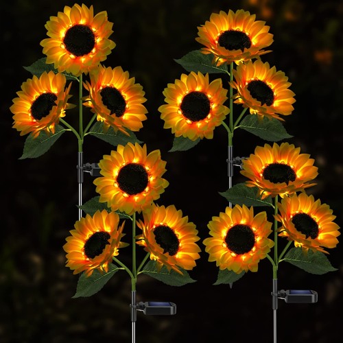 Solar Sunflower Lights, 800mA Solar Garden Light with Real Looking Flowers Ou... - Bild 8 von 8