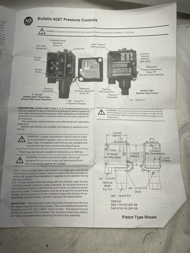 NEW ALLEN BRADLEY 836T-T260JX40 836T PRESSURE CONTROL SWITCH VACUUM 185680 - Picture 11 of 12