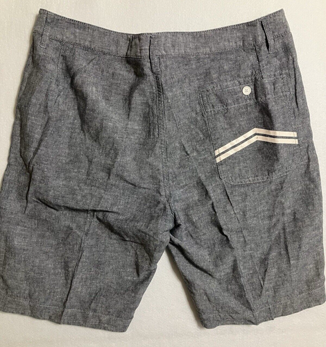 Pantalones Cortos A|X ARMANI EXCHANGE Para Hombre Azul Jaspeado Lino Frente Plano Botón Talla 34 - Imagen 4 de 7