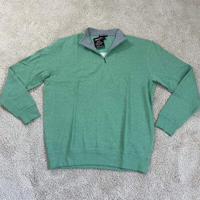 Kirkland  Men's Sweater XL Sweatshirt Pullover Green 1/4 Zip Mockneck Textured