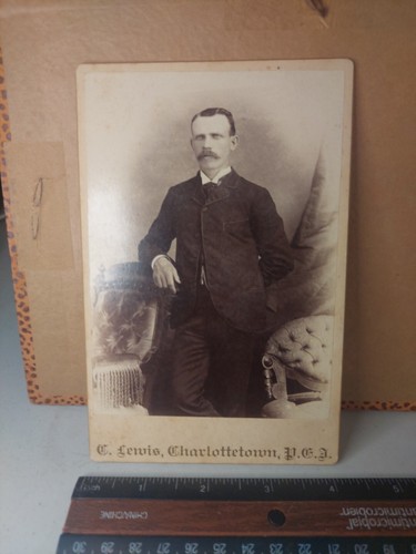 C1865-Early 1900s Cyrus Lewis Charlottetown PEI Handsome Man HUGE Mustache Bulge - Imagen 2 de 8