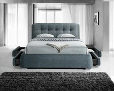 Image of Brand new Luxury Designer Grey Fabric 4 Side Drawers Storage Bed 4ft6 5ft 