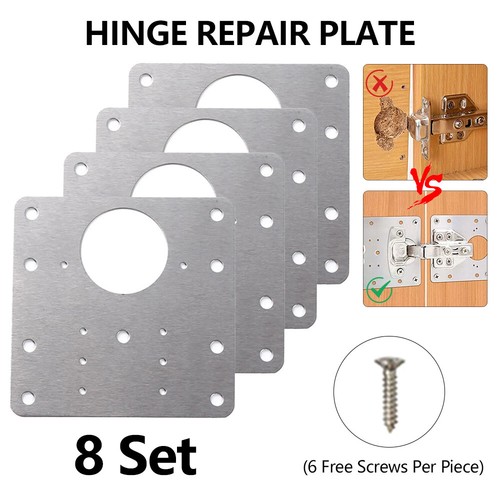 Scharnier Reparaturblech für Schranktür, Edelstahl Scharnier Reparatur Halterung Set - Bild 11 von 15