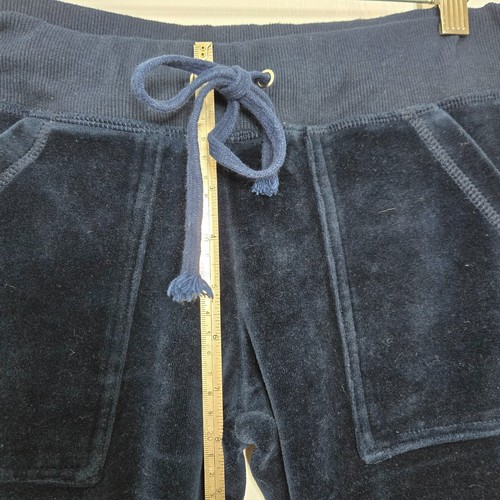 Pantalones deportivos JUICY Couture medianos deletreados dorados brillo azul terciopelo tiro bajo - Imagen 7 de 10