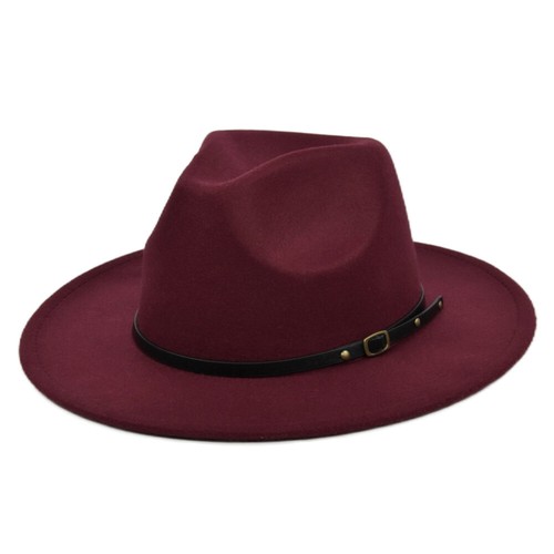 Wide Brim Wool Felt Fedora Panama Cowboy Girl Hat Casual Jazz Cap for men women - Picture 14 of 17