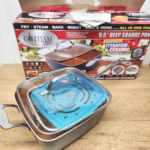 NEW Gotham Steel 9.5” Deep Square Dish Pan Titanium & Ceramic Nonstick Fry W Lid - Picture 3 of 17