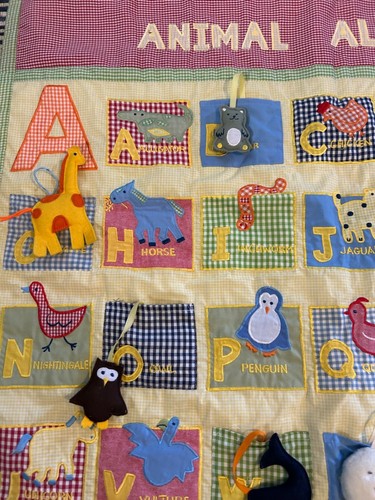 Pottery Barn Kids Animal Alphabet Quilted Wall Hanging Baby Nursery Decor Gingha - Picture 2 of 9