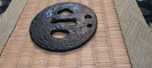 Japanese Antique Edo Period Black Urushi lacquer Tsuba Sword Katana Guard Japan - Picture 4 of 24