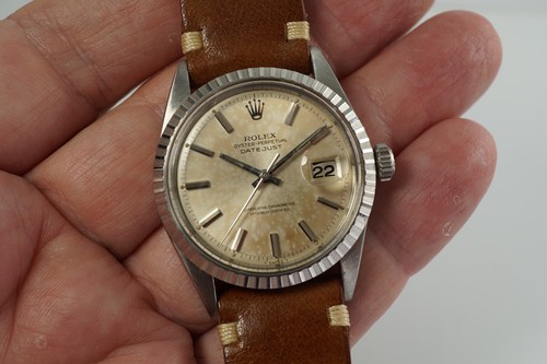 Rolex acero inoxidable Datejust 1603 esfera de pátina original c. 1965 vintage - Imagen 19 de 21