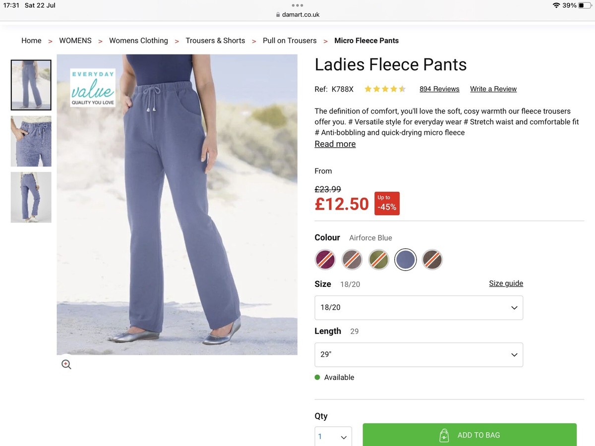 Damart airforce blue Ladies Fleece Pants Trousers JOGGERS UK