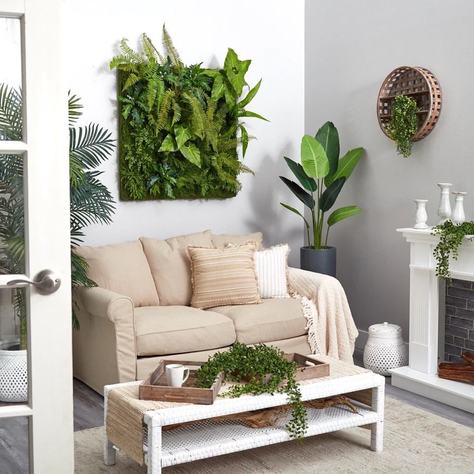 "Panel de pared artificial para sala de estar helechos follaje mixto de 40"" decoración del hogar". Venta al por menor $639 Foto 2 de 3