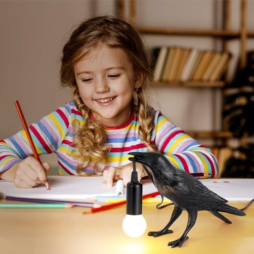 Raven Table Lamp Crow Desk Lamp Vintage Resin Bird Lamp Bedside Bedroom Decor - Picture 3 of 11