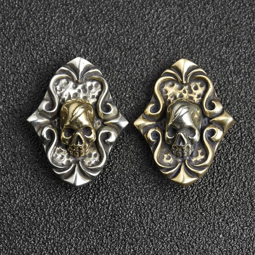 Floral Skull Concho Screw Back Punk Ornament 31x24mm - Picture 1 of 10