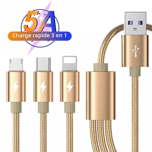 Cable Chargement USB  3 En 1  Universel Iphone Samsung Multi Charge Rapide 5A - Photo 1 sur 12