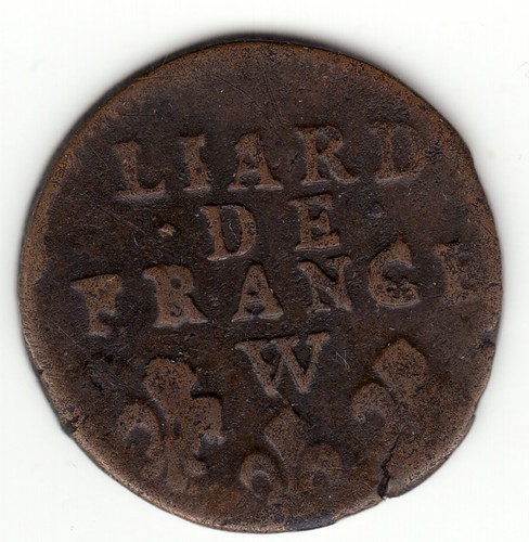 Louis XIV, 1714 /3 W copper ''Liard de Lille à la tête nue'', Over date 4/3 - Foto 3 di 3