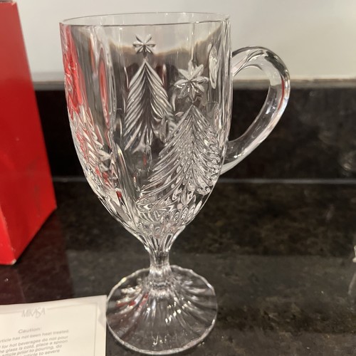 MIKASA Crystal Christmas Tree 7" Irish Coffee Footed Glass with Box EUC - Picture 2 of 15