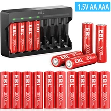 EBL 1.5V Rechargeable AA AAA Li-ion Batteries Triple A,Double A  Lot /Charger