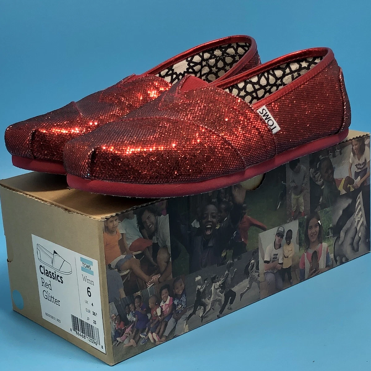 TOMS Classics Red Glitter Women s Slip on Shoes Sz 6 EUC With Box