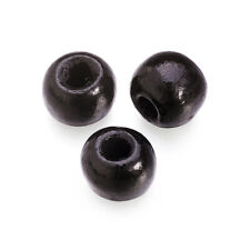 200pcs Black Wood Large Hole Beads Smooth Round Loose Spacer DIY Crafting 10x9mm