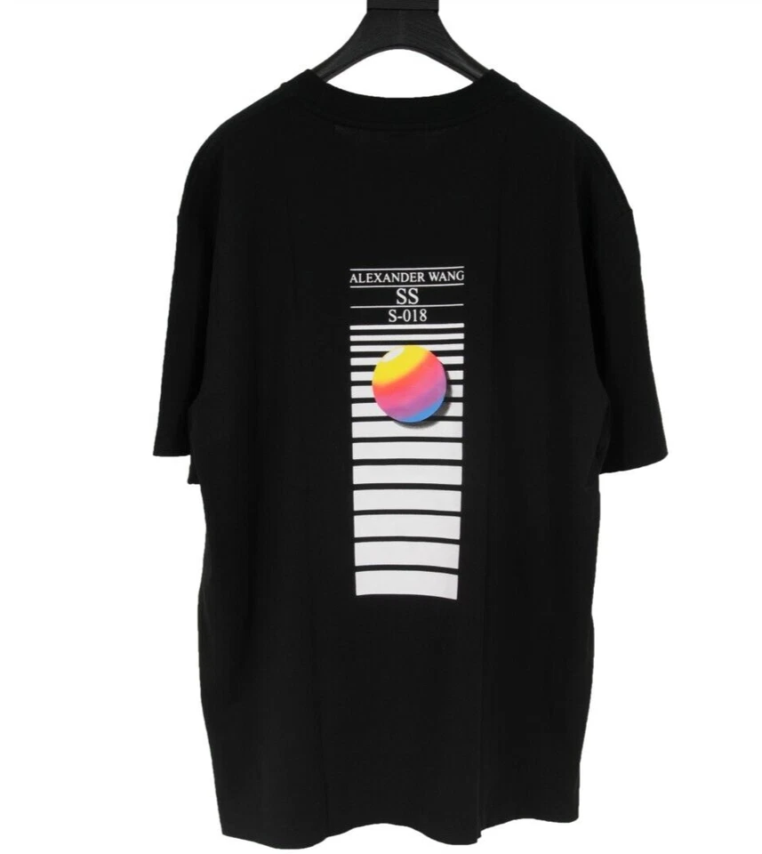 Camiseta Alexander Wang AWG logotipo corporativo tamanho grande preto branco algodão - Imagem 2 de 4