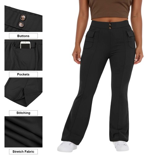 Plus Size Womens High Waist Pants Boot Cut Flared Wide Leg Leggings Trousers UK - Picture 14 of 26
