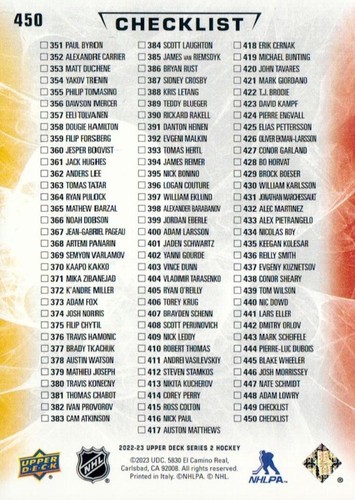 2022-23 Upper Deck Series 2 Hockey #350-#450 - You Pick - Picture 169 of 169