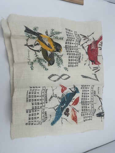 Vintage 1978 Calendar Tea Towel Birds  Linen 16x27 For Hanging Display - Imagen 3 de 3