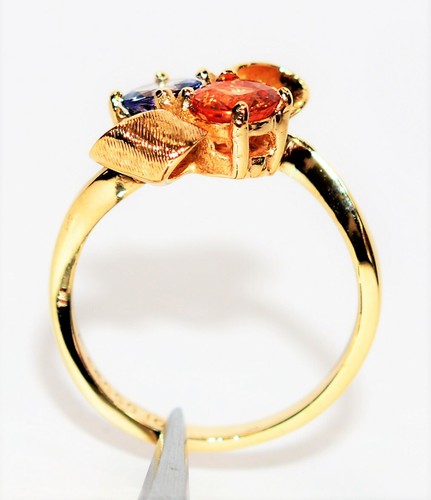 Natural Tanzanite & Padparadscha Sapphire Ring 10K Solid Gold .98tcw Bow Ring - Picture 3 of 12
