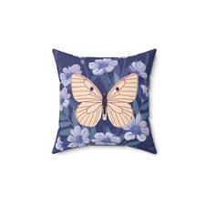 Butterfly in Flowers Spun Polyester Square Pillow