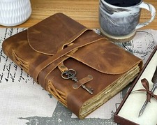 Personalized Vintage Leather Journal Travel Notebook Handmade Deckle Edged Paper