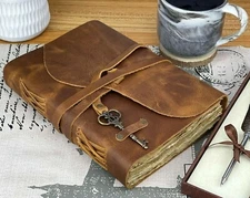 Personalized Vintage Leather Journal Travel Notebook Handmade Deckle Edged Paper