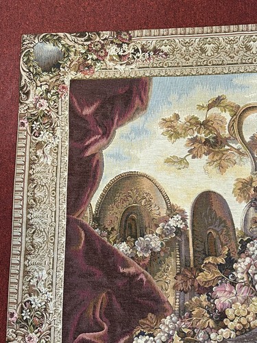 Vintage Tapestry Wall Hanging, 41" x 58" Urn with Grapes Corona Decor AP1 - Picture 2 of 11