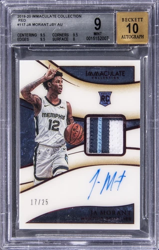 2019-20 IMMACULATE COLL RED #17/25 #117 JA MORANT JERSEY AUTO BGS 9 AUTO 10