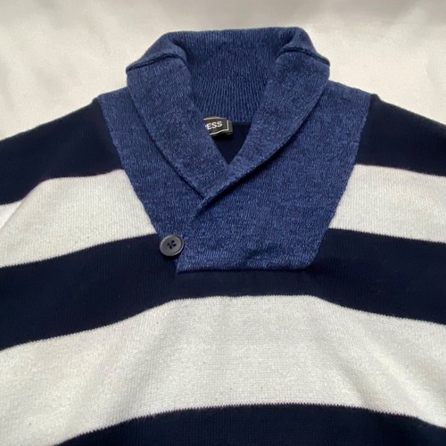 Express Sweater Men's XL Navy White Striped Shawl Neck Cotton Blend Soft Casual - Picture 15 of 16