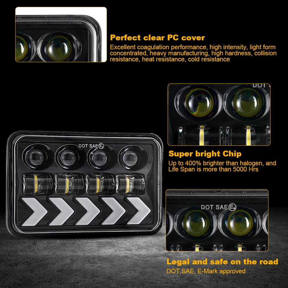 4 un. 4X6" Faro LED haz alto/bajo DRL lámpara de señal de giro para Ford LTD 1980-1991 Foto 4 de 4