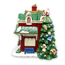 Spode Christmas Tree Village TRAIN STATION Cookie Jar 2002 Vintage