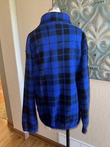 VTG M.E. Sport 1/4 Zip Fleece Jacket Men's Size L Blue Plaid Pullover - Picture 3 of 9