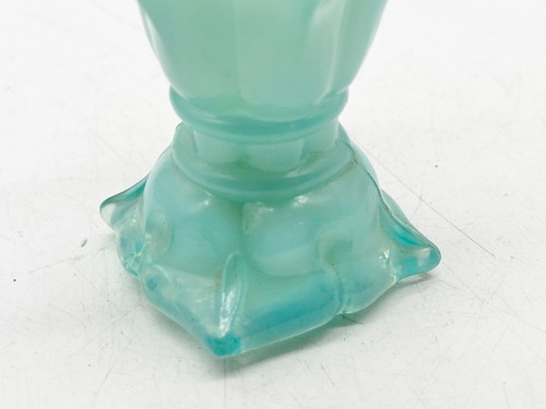 VINTAGE FRENCH TURQUOISE BLUE VASELINE GLASS CANDLESTICK CANDLE HOLDER - Picture 4 of 7