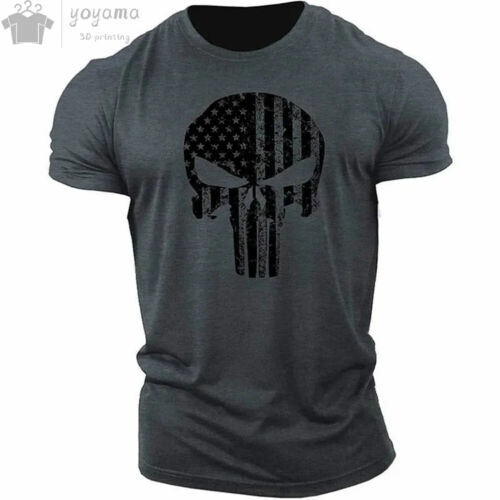 Men's Skull Punisher T-Shirt Graphic Short Sleeve Tee Gym Casual Streetwear NEW - Picture 17 of 39