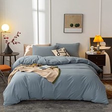 Washed Cotton Duvet Cover Oueen Ultra Soft 100 Cotton Queen Grayish Blue