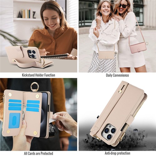 ZIP Wallet Purse Case Leather Cover Strap For iPhone 16e 15 14 13 12 11 Pro Max - Picture 91 of 100