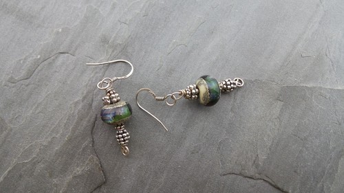 Sterling Silver Glass and Silver Beaded Earrings Vintage Hook 925 8 grams - Picture 2 of 7