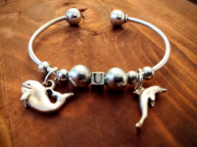 Armreif ~ Delfin & Wal Charms ~ Sterlingsilber schönes & lustiges Meeresmotiv 
