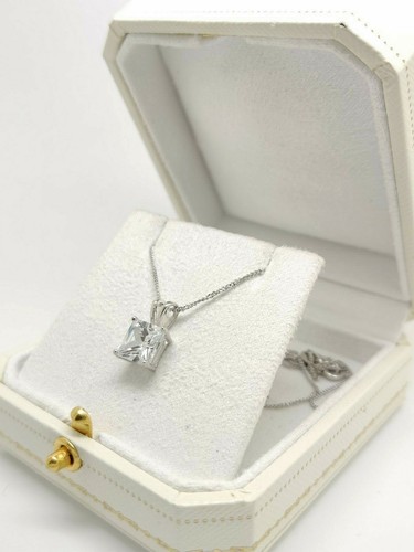 Halskette mit Anhänger Weißgold-Finish Prinzessschliff und kreiertem Diamant kostenloser Versand - Bild 5 von 8