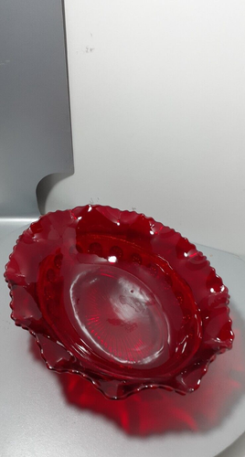 Vintage Davidson #269 Art Deco Red Glass 'Blackberry Prunt' Bowl - Foto 5 di 9