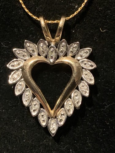 10K YELLOW GOLD OPEN HEART GENUINE DIAMONDS PENDANT WITH 14K YELLOW GOLD CHAIN - Picture 5 of 12