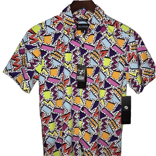 80s 90s Retro Prints Button Down Shirt Geometric - VTG Saved by the Bell - NEW - 第 1/11 張圖片