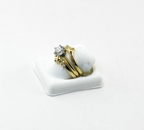 14k Yellow Gold 1/10 tcw White Diamond Double Band Ring Guard/ Enhancer NIB #J79 - Picture 3 of 5