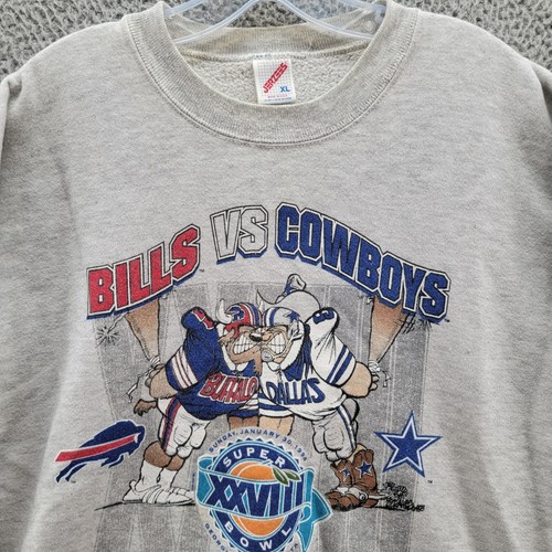 Vintage Jerzees Sweatshirt Bills Cowboys Men's Super Bowl 28 Gray Size XL - Picture 2 of 19