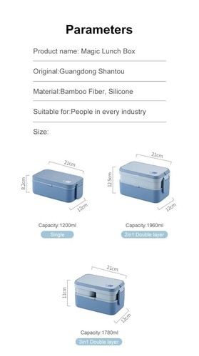Contenitore Pranzo Portatile Rettangolare Plastica Blu Facile Pulizia Moderno con Cucchiaio - Foto 20 di 27
